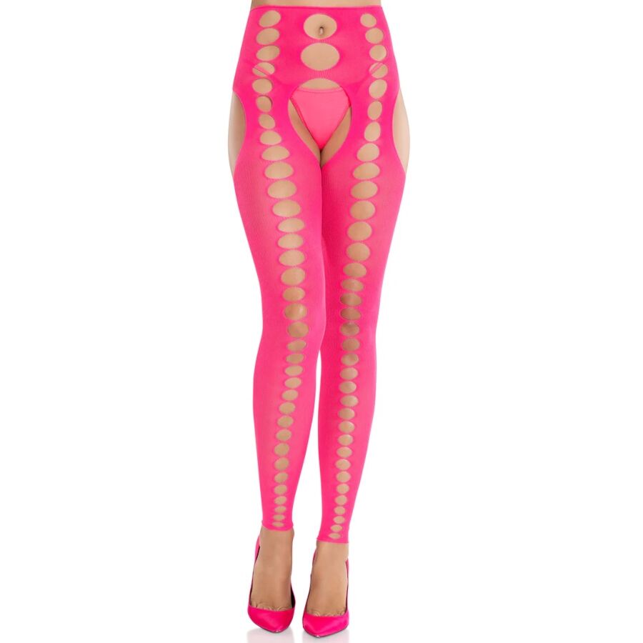 LEG AVENUE - MEDIAS OPACAS SIN TIRANTES Y COSTURAS ROSA NEÓN