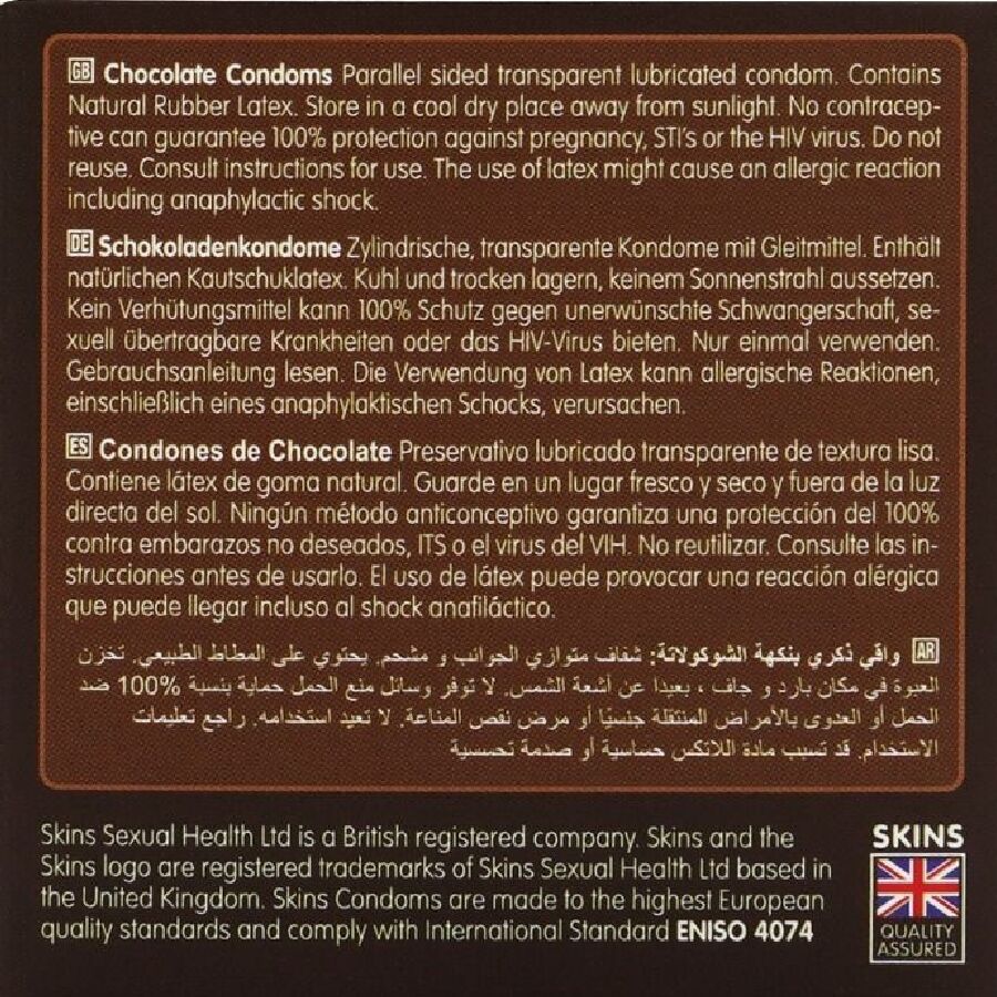 SKINS - PRESERVATIVOS PREMIUM SABOR CHOCOLATE PACK 4