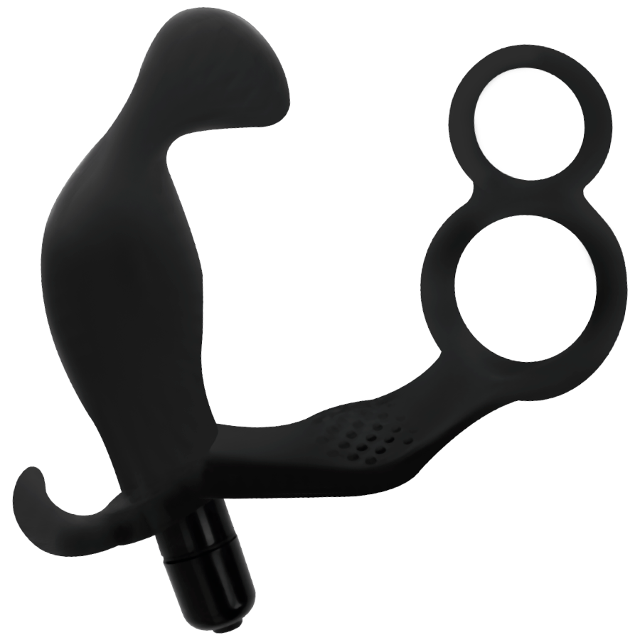 ADDICTED TOYS - PLUG ANAL CON ANILLA DOBLE PENE Y TESTÍCULOS NEGRO